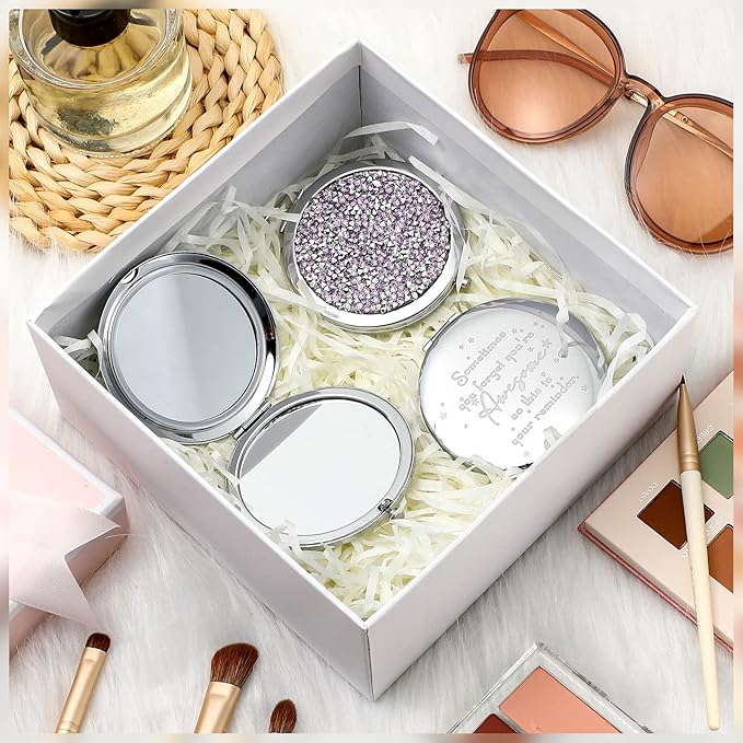 Roowest 10 Pcs Inspirational Compact Mirror Sometimes You Forget You're Awesome Appreciation Gifts for Women Mother's Day Party Favors Magnifying Pocket Mirror (Light Purple)