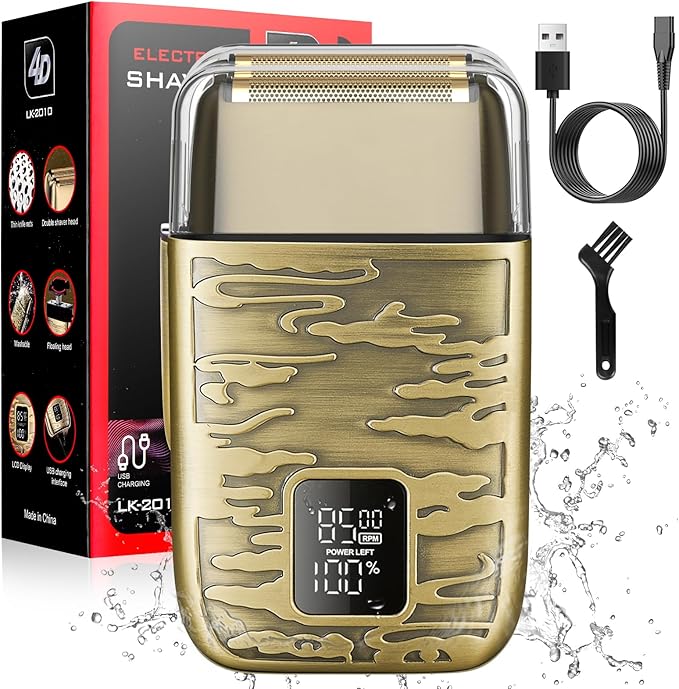Electric Shavers for Men,3-Speeds Electric Razor,Head Shavers for Bald Men,Double Foil Beard Trimmer,Barber Supplies Waterproof Shaver, Gifts (Bronze-1)