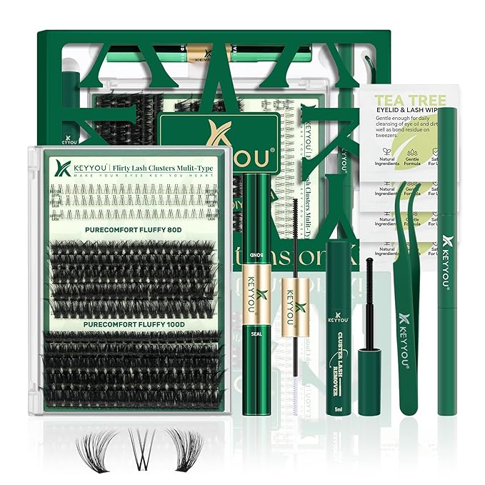 Lash Extension Kit with Bottom Lashes Mixed 5-18mm 80D 100D Eyelash Extension Kit Multi-Type Lash Clusters with Bond and Seal Applicator Remover DIY at Home