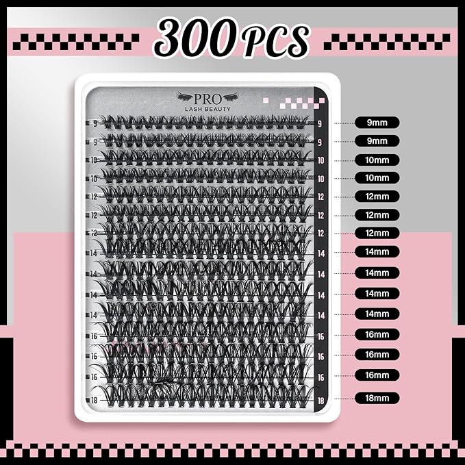DIY Lash Extension Kit 300 Pcs Lash Clusters D Curl, Mix Eyelash Clusters Individual Lashes Kit Lash Bond And Seal Lash Remover Eyelash Brush Lash Tweezer Self Apply At Home(40D-9-18mix Kit)