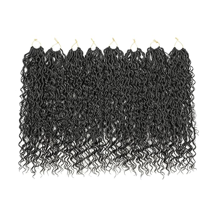 Aipin Long New Goddess Locs Crochet Hair 22 Inch Boho River Locs Hippie Locs Wavy Crochet With Curly Hair In Middle And Ends Braids Hair Extensions (8 Packs,22 inch, 1B)