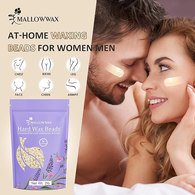 Hard Wax Beads, 2LB Coconut Cream Wax for Sensitive Skin, Gentle Hair Removal for Face, Bikini, Legs & Brazilian, No Strips Needed & Easy to Use at Home