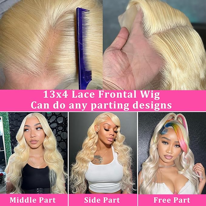 613 Lace Front Wig Human Hair 13x4 HD Transparent 180% Density Body Wave Blonde Lace Front Wigs Human Hair Pre Plucked Guleless Wigs Blonde Lace Frontal Human Hair Wigs 26 Inch Blonde Wig Human Hair