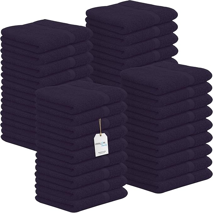 Avalon Towels Cotton Washcloths – (Pack of 36) Size 12x12 Inches, 100% Ring Spun Cotton, Soft & Absorbent Face Towels, Gym Towels, Hotel and Spa Quality, Reusable Fingertip Towels (Plum)