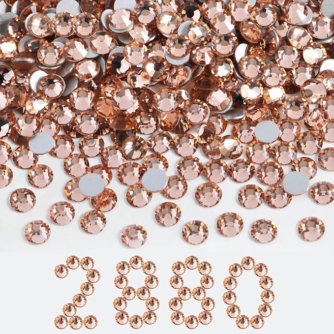 Beadsland Flatback Rhinestones Bulk, 2880pcs Champagne Rhinestones for Nails Crafts Clothes DIY Decoration, Light Peach, SS30, 6.3-6.5mm