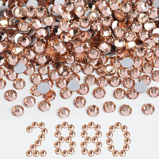 Beadsland Flatback Rhinestones Bulk, 2880pcs Champagne Rhinestones for Nails Crafts Clothes DIY Decoration, Light Peach, SS30, 6.3-6.5mm