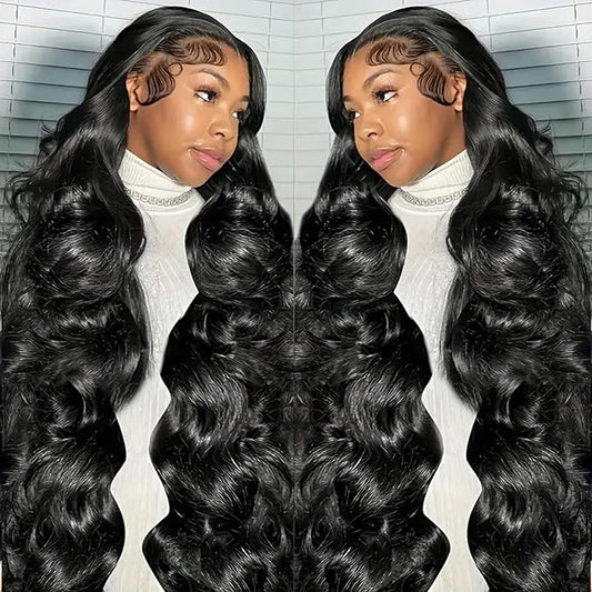 13x6 HD Lace Front Wigs Human Hair Body Wave Pre Plucked 250 Density 18 inch Black Wavy Wig