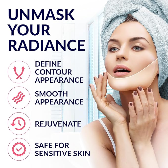 Stylia V-Line Lifting Collagen Face Mask with Hyaluronic Acid & Aloe Vera - Spa Quality Chin Strap - Jawline Shaper Collagen Mask - Face Masks Skincare - Chin Strap for Sleeping - 5PC