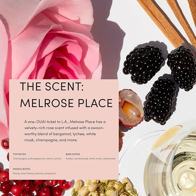 OUAI Melrose Place Eau de Parfum Set - Elegant Womens Perfume for Everyday Wear - Fresh Floral Scent, Notes of Champagne, Bergamot & Rose with Hints of Cedarwood & Lychee (2 Count, 0.34 Oz/1.7 Oz)