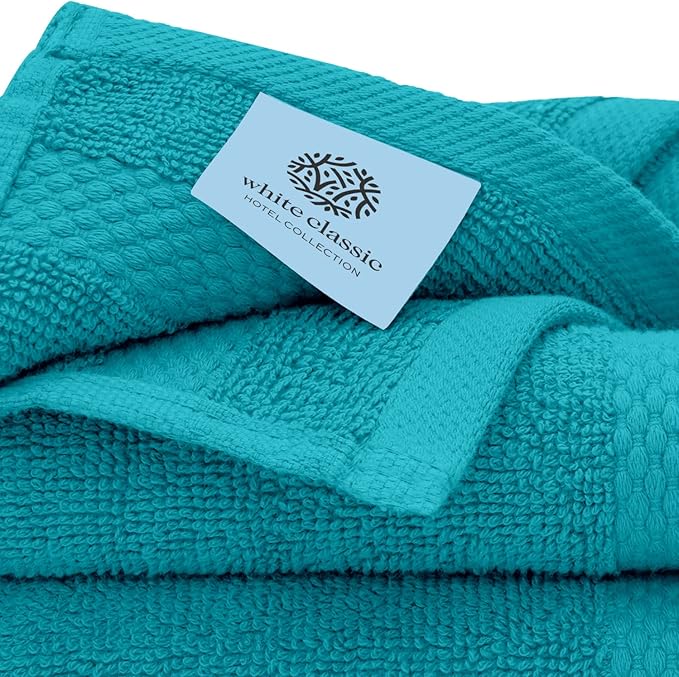 White Classic Luxury Cotton Washcloths - Face Towel Set | 12 Pack | Aqua