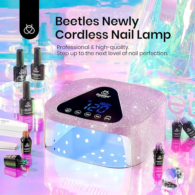 Beetles Uv Nail Lamp Cordless, Flash Cure Lamp for Gel Nails Polish Rechargeable Nail Lamp with 4 Modes Professional Low Heat Uv Led Lamp Nail Art Tools with Bag Manicured Gifts for Her
