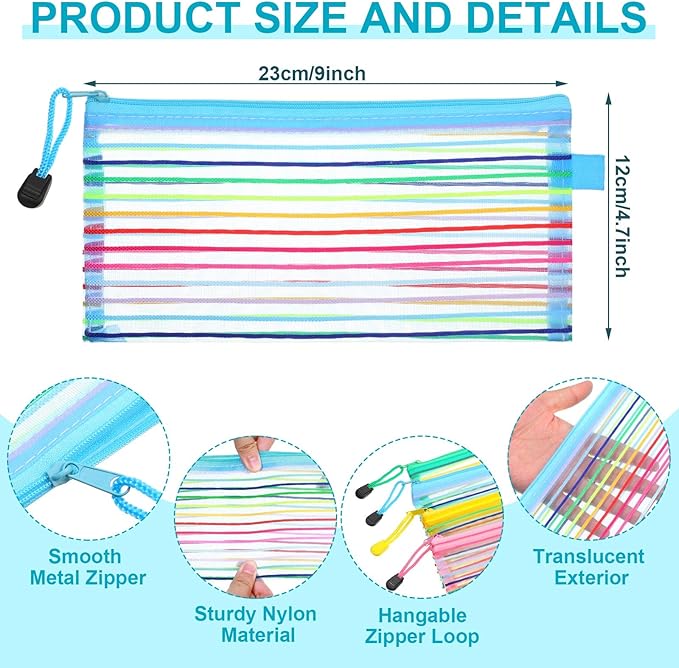 80 Pcs Mesh Zipper Pouch Bulk Multicolor Pencil Storage Pouch Multipurpose Mesh Cosmetics Bags Toiletry Makeup Bags for Office Travel Organization(Elegant Color)