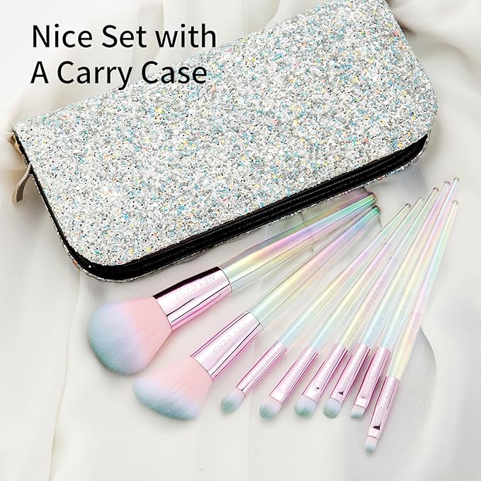 Rainbow Crystal Makeup Brushes Set Professional, Vegan Makeup Brush Set with Case by ENZO KEN, Bedazzled Cosmetic Brushes Makeup Set, Sparkly Make up Brushes Set Professional, Makeup Brush Set Vegan.