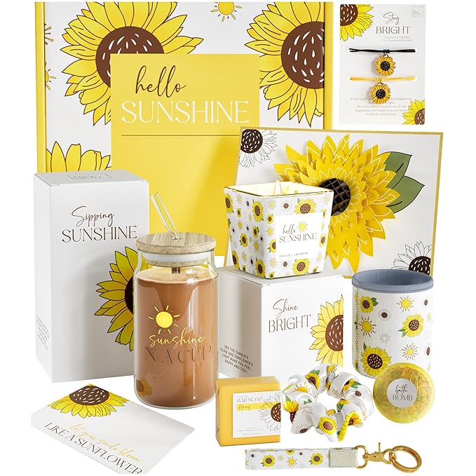 The Love Crate Co 10Pc Sunflower Gift, Spa Set | for Women, Get Well Soon Basket, You Are My Sunshine Care Package