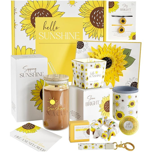 The Love Crate Co 10Pc Sunflower Gift, Spa Set | for Women, Get Well Soon Basket, You Are My Sunshine Care Package