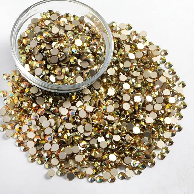 Beadsland Flatback Rhinestones Bulk,14400pcs Gold Rhinestones for Nails Crafts Clothes DIY Decoration, Metal Sunlight, SS10, 2.7-2.9mm