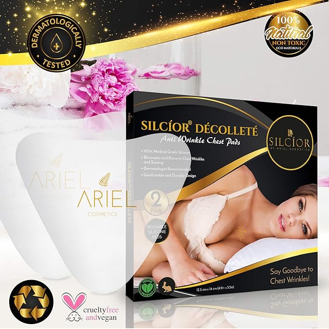 SILCIOR 2 PACK Chest Wrinkle Pads, Silicone Chest Wrinkle Pad, Decollete Anti Wrinkle Chest Pads, Chest Wrinkle Pads Sleeping Reusable, Chest Patches for Wrinkles, Smoothing Pads