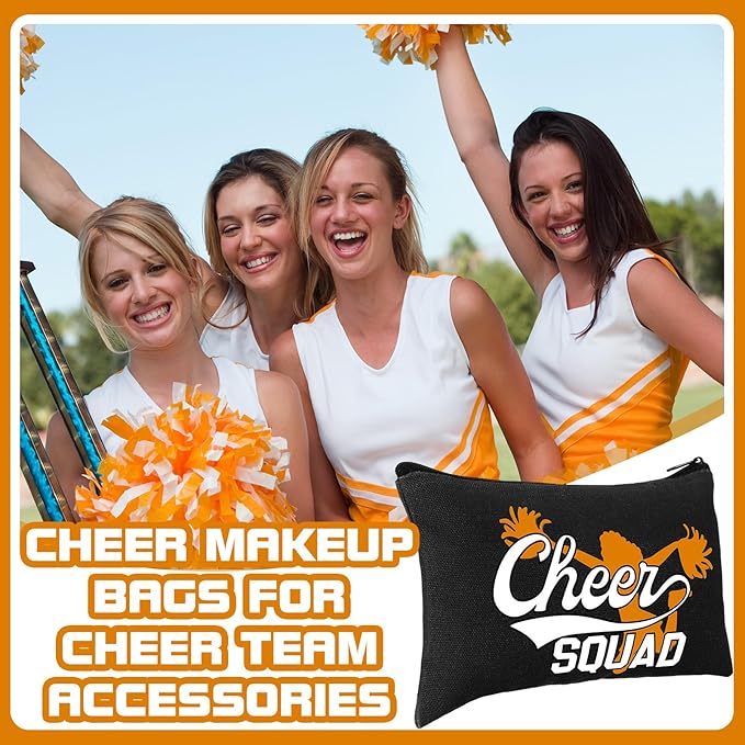 Pinkunn 20 Pcs Cheer Makeup Bags Bulk Cheerleader Gifts for Women Canvas Cheer Cosmetic Pouch Toiletry Zipper Makeup Case Cheerleading Portable Travel Pouch Team Accessories(Orange)