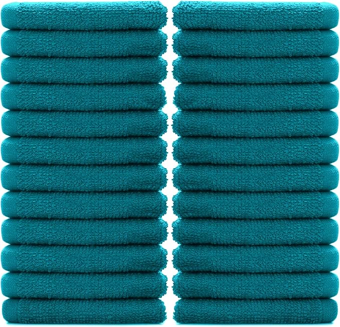 DAN RIVER 100% Cotton Washcloths 24 Pack Premium Quality Face and Body Cloth, Quick Dry Essential Towels for Bathroom, Hand, Kitchen & Cleaning, Baby Washcloths | 12X12 in | 400 GSM | Teal