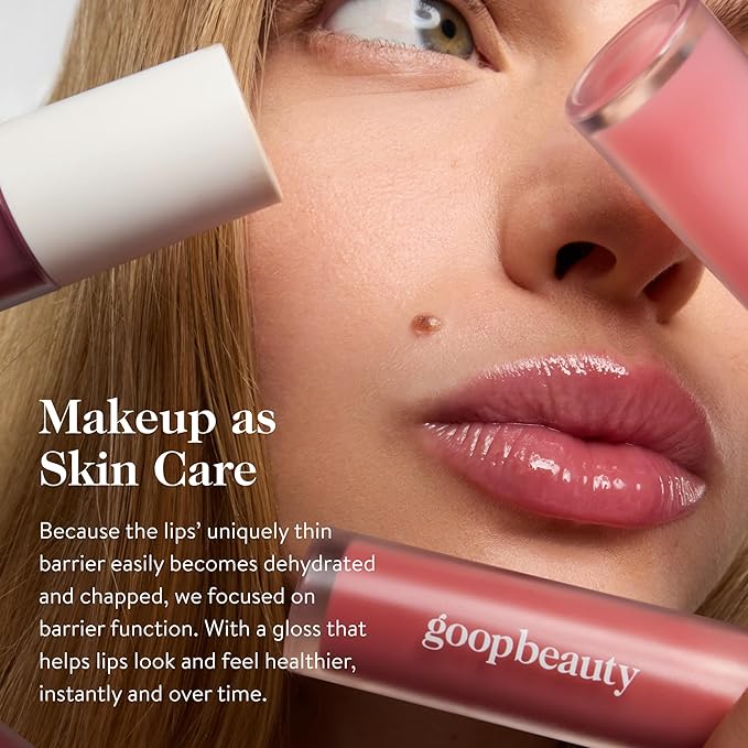 goop Beauty Hydra-Barrier Gel Gloss | Hydrating Lip Gloss to Moisturize & Plump Lips | Hyaluronic Acid & Vitamin E | Glaze - Palest Clear Pink | 0.13 oz