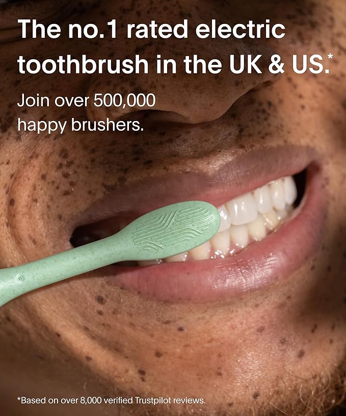 Recyclable Plant-Based, Electric Toothbrush Heads - Built-in Tongue Scraper, Long Lasting Replacement Heads | Compatible Only with SURI Sonic Electric Toothbrush - Winter Fern, Pack of 3