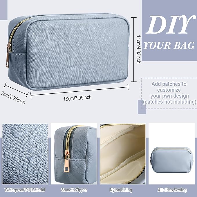 Sweetude 10 Pcs Preppy Makeup Bag Bulk Cosmetic Bag Bridesmaid Gift Wedding Day Bachelorette Party Favor Toiletry Pouch DIY PU Leather Skincare Pouch for Women(Morandi Color)