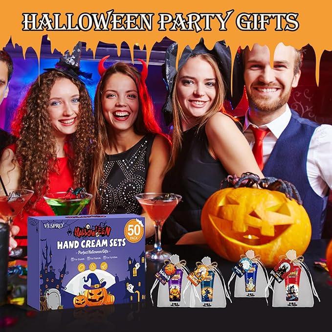 Halloween Hand Cream Set - 50 Gift Packs with Cards & Bags, Perfect for Parties & Decorations