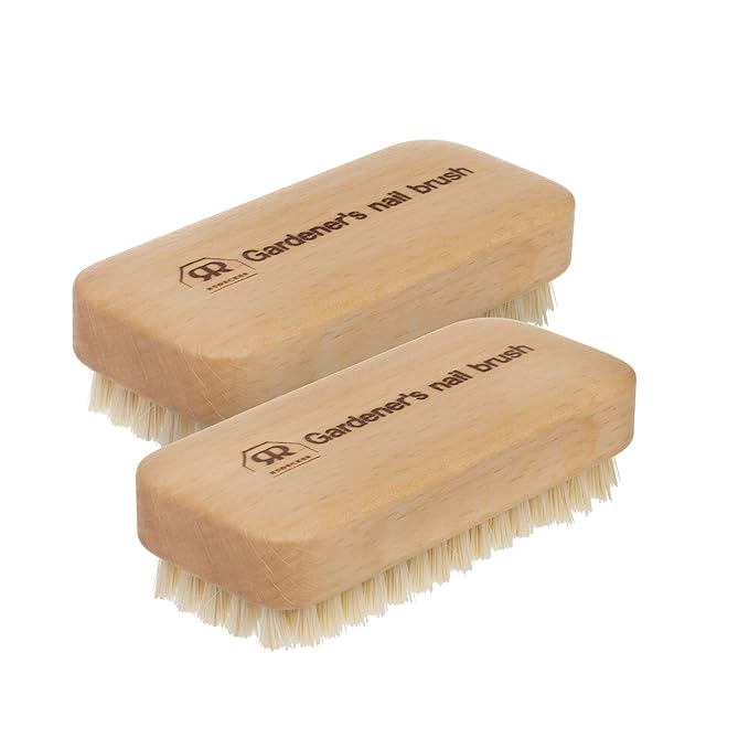 Redecker Beechwood Gardener's Nail Brush with Hard Plant Fiber Bristles, Set of 2, 4-Inches