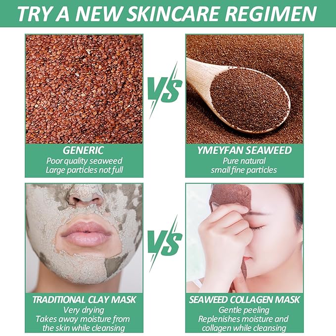 Pure Natural Seaweed Collagen Face Mask Powder, Fragrance-Free, Paraben-Free, Vegan Face Mask Skincare, Algae Seed Mask for Deep Hydrating Purify, Beauty Salon Spa Use for Jelly Mask (500G/17.6oz)