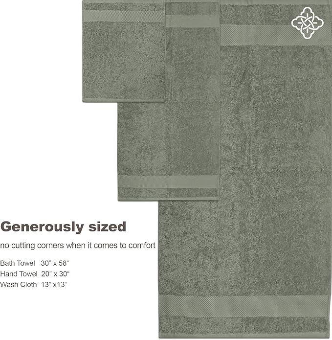 BIOWEAVES 100% Organic Cotton 700 GSM Luxury Washcloths GOTS Certified 13" x 13" Face Towel - Sage, Pack of 12