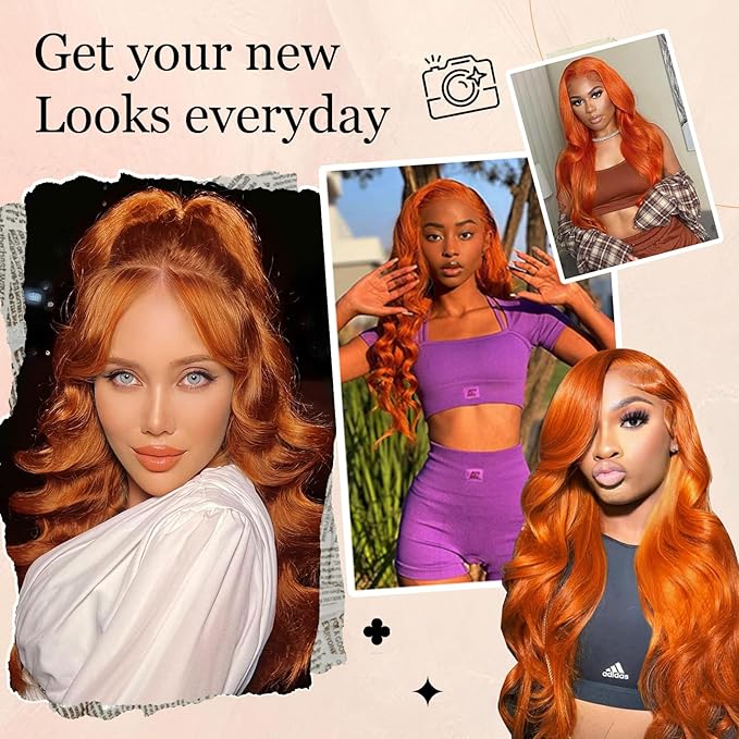 26 Inch Ginger Orange Lace Front Wigs Human Hair Body Wave 13x6 HD Lace Frontal Ginger Wig Human Hair 180 Density Transparent 350 Colored Human Hair Wigs for Women Pre Plucked With Baby hair