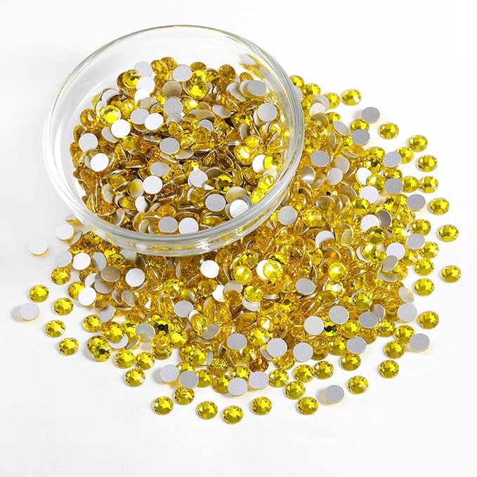 Beadsland Flatback Rhinestones Bulk,14400pcs Yellow Rhinestones for Nails Crafts Clothes DIY Decoration, Citrine/Lemon Yellow, SS6, 1.9-2.1mm