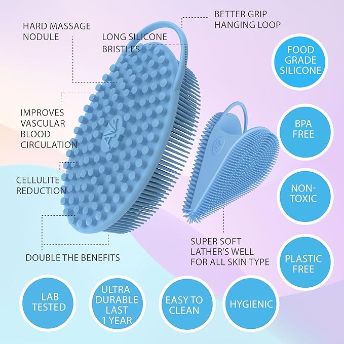 Avilana Body and Face Scrubber Combo – Includes Dual-Sided Body Scrubber and Gentle Face Scrubber – Hygienic, Long-Lasting, and Gentle for Body and Face
