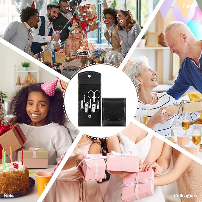 Lasnten 100 Bulk Nail Clipper Set Bulk Manicure Kit Stainless Steel Pedicure Professional Nail Care Kit with Travel Case Portable Grooming for Husband Men Women Family(Black,7 in 1)