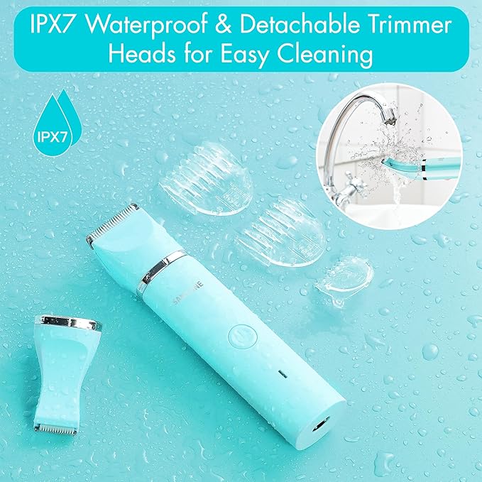 Bikini Trimmer for Women, 2 in 1 Electric Women Pubic Hair Trimmer, Portable Ladies Shaver with 2 Trimmer Heads Waterproof Wet and Dry Use Includes 2 Oz Skin Smoothing Shaving Gel
