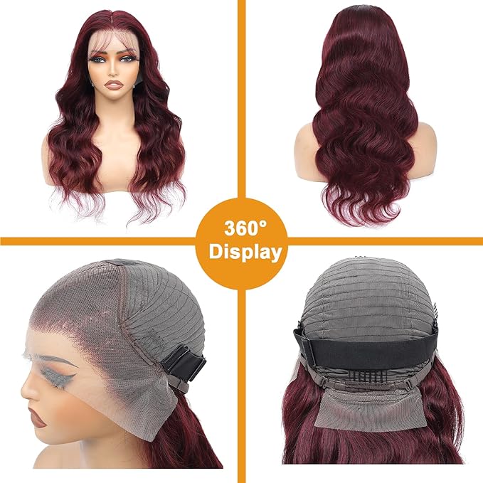 99j Burgundy Lace Front Wigs Human Hair Body Wave Lace Front Wigs Human Hair Pre Plucked 180% Density Wine Red Wig Human Hair Colored Wigs for Women 13x4 HD Lace Frontal Wigs Human Hair 30 inch