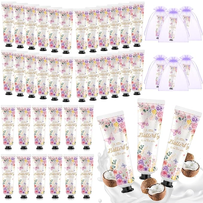 48 Sets Baby Shower Hand Cream Bulk Little Butterfly Baby Shower Favors Bridal Thank You Hand Cream for Guests Travel Size Lotion with Organza Bags