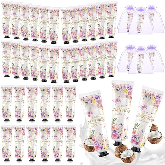 48 Sets Baby Shower Hand Cream Bulk Little Butterfly Baby Shower Favors Bridal Thank You Hand Cream for Guests Travel Size Lotion with Organza Bags