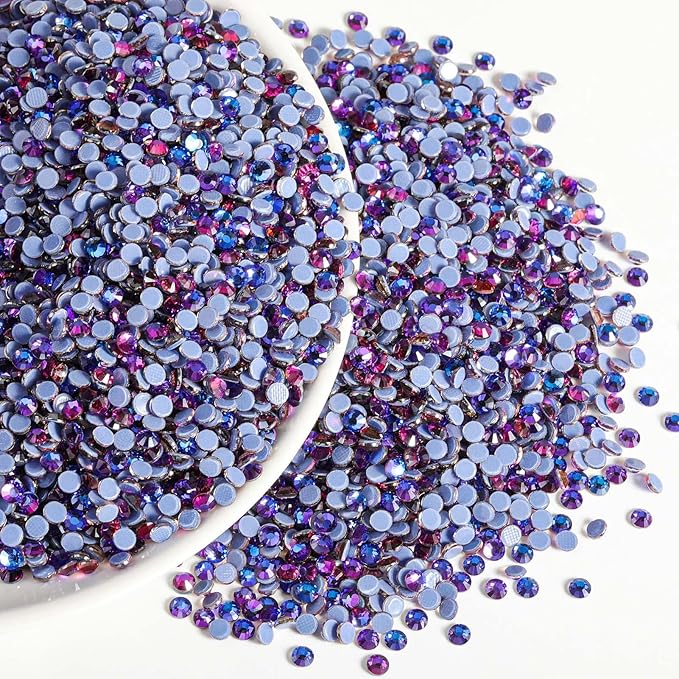 Beadsland Hotfix Rhinestones Bulk, 14400pcs Purple Hot Fix Rhinestones for Crafts Clothes DIY Decoration, Purple Velvet, SS10, 2.7-2.9mm