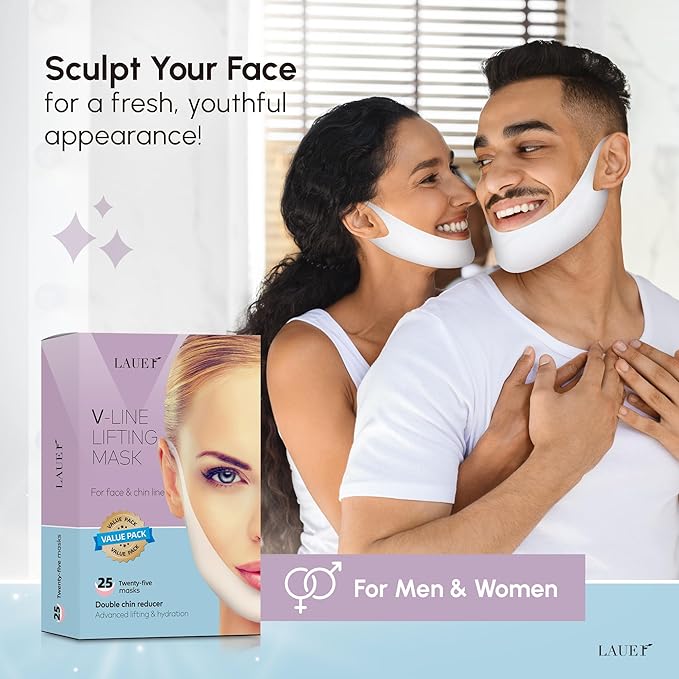 V Shaped Contouring Face Mask Line Shaping Lifting Belt Neck Reduction Jawline Lift Tape Enhancer Face Patch Firming Tightening Skin Chin Up Sculpting Collagen Mask Hyaluronic Acid Aloe Vera 25pcs