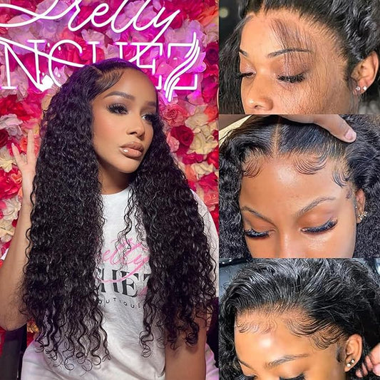 13x6 Lace Front Wigs Human Hair Pre Plucked 180% Density HD Transparent Lace Frontal Wigs Human Hair for women Glueless Wigs Curly Wigs Pre Plucked with Baby Hair 22 Inch