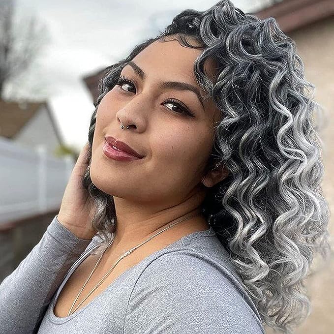 8 Packs Ocean Wave Crochet Hair Water Wave Crochet Braids for Women 14 Inch Short Curly Crochet Hair Beach Curl Deep Twist Crochet Braids Synthetic Braiding Hair Extensions (14 Inch, T1B/Gray#)