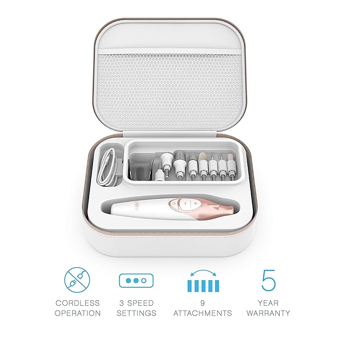 Pure Enrichment PureNails Luxe Rechargeable Manicure Set - Cordless Portable Electric Nail Drill for Acrylic Gel Nails, Manicure Pedicure with 9 Sapphire Filing Attachments and LED Grooming Light