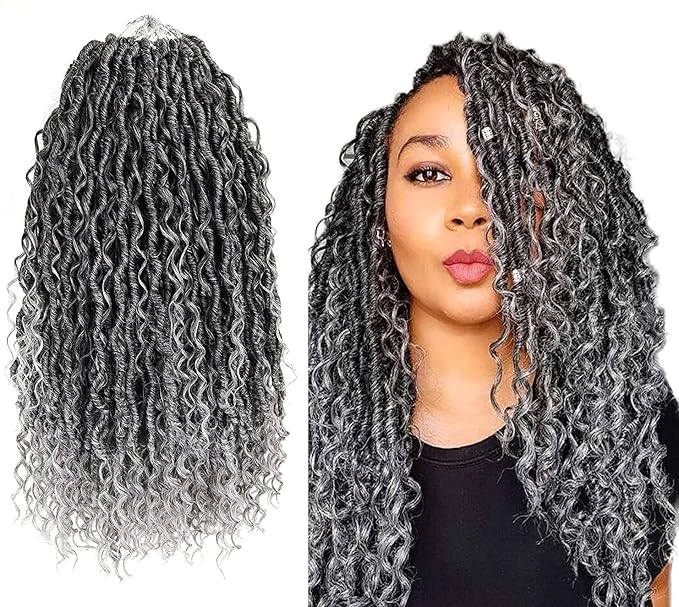 Aipin Goddess Locs Crochet Hair 14 Inch Boho River Locs Hippie Locs Wavy Crochet With Curly Hair In Middle And Ends Braids Hair Extensions (7Packs,14 inch, TGray)