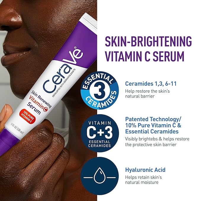 CeraVe Vitamin C Serum and Night Cream Skin Care Set, Brightening Serum with 10% Pure Vitamin C and Night Moisturizer with Peptides, Hyaluronic Acid and Ceramides, 1oz Vit C + 1.7oz Moisturizer