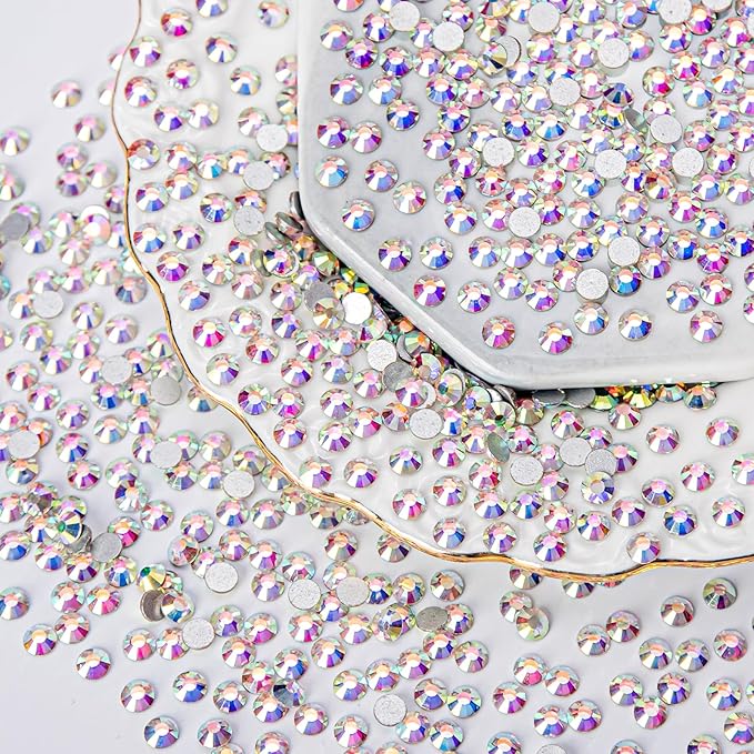 10000PCS Crystal AB Rhinestones Bulk, Flat Back Crystal Glass Stone Round Gems,SS10, 2.7-2.9mm