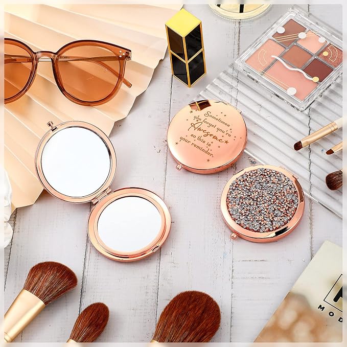 Roowest 20 Pcs Inspirational Compact Mirror Sometimes You Forget You're Awesome Appreciation Gifts for Women Mother's Day Party Favors Magnifying Pocket Mirror (Rose Gold)