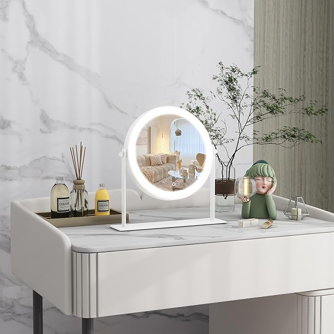 10"x10" Lighted Makeup Mirror, Vanity Mirror with Lights, Dimmable Touch Screen, Light up Mirror, Portable Travel Mirror, Cosmetic Mirror for Makeup Desk, 360° Rotation, Women Gift