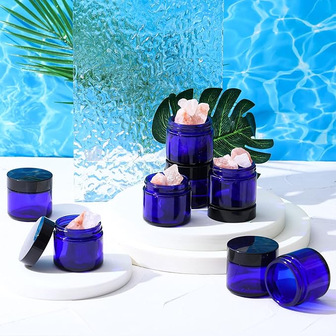 Domensi 72 Pcs 2 oz Glass Jars with Lids Travel Size Round Leakproof Empty Cosmetic Jars with Inner Liners Lid for Storing Makeup Lotions Face Cream Ointments Candle DIY Making (Cobalt Blue)
