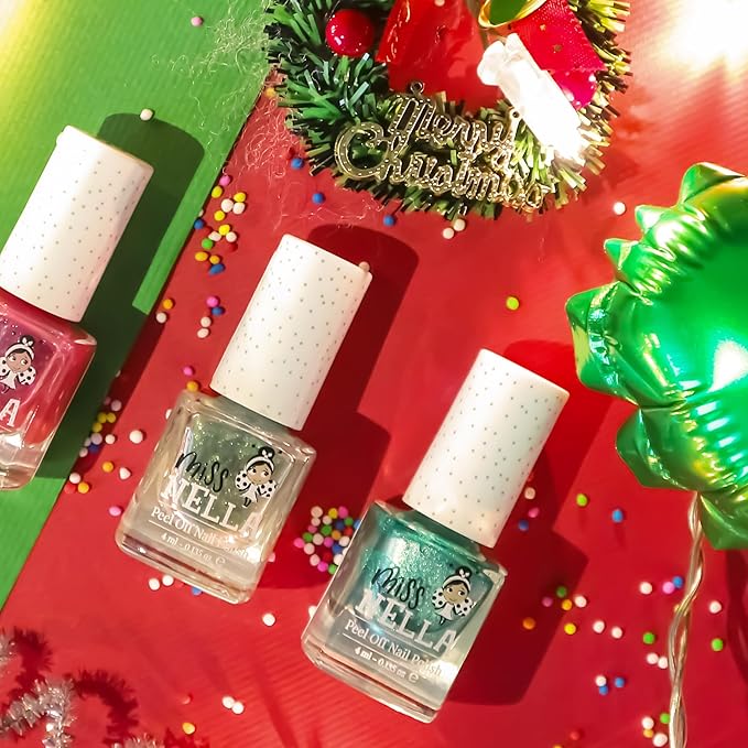 Miss Nella Festive Dimond- Christmas Bauble Gift Set for Children, Nail Polish and Lip Gloss (3 Polish 1 Gloss, 4)